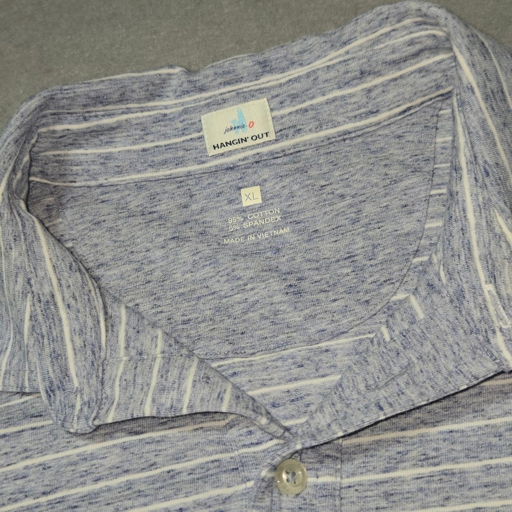 Johnnie-O Hangin Out Mens XL Blue White Striped Short Sleeve Polo Shirt Cotton